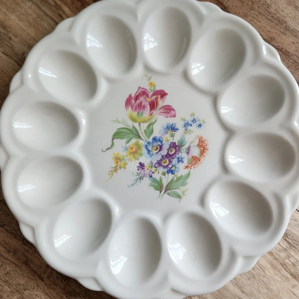 ER American Artware Floral Deviled Egg Plate Platter